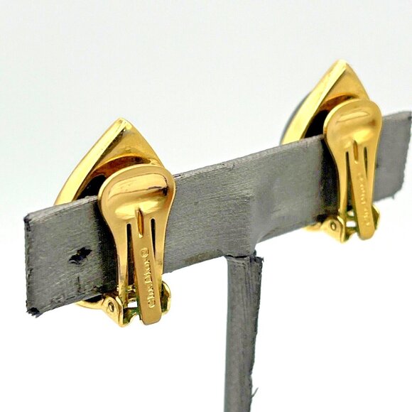 Vintage CHRISTIAN DIOR Pave Crystal Black Cabochon Clip On Earrings Gold Tone - Picture 8 of 9